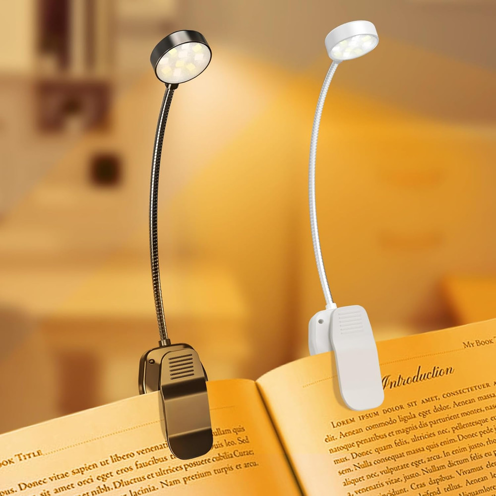 2 Packs Rechargeable Book Reading Light - Adjustable Brightness, 3 Color Tempera