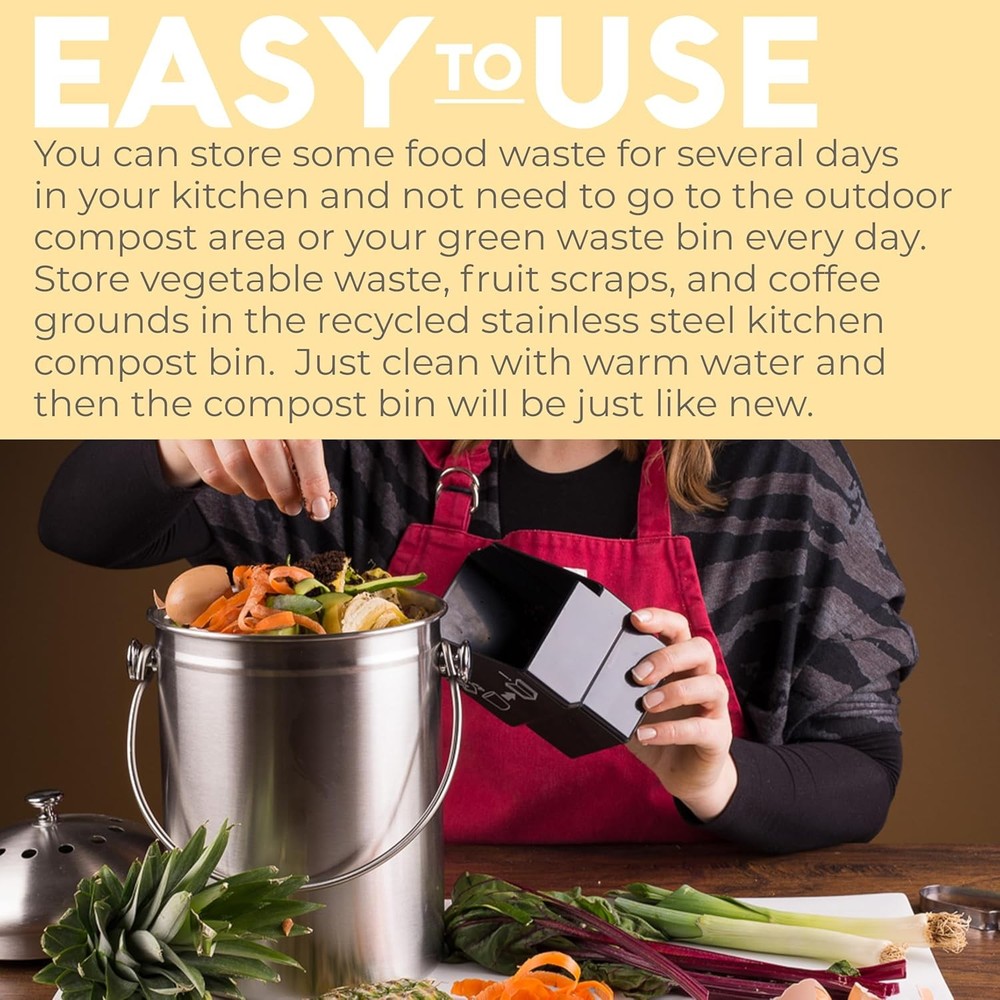 Countertop Compost Bin Kitchen 1.3 Gallon Odorless Composting Bin W/ Carbon