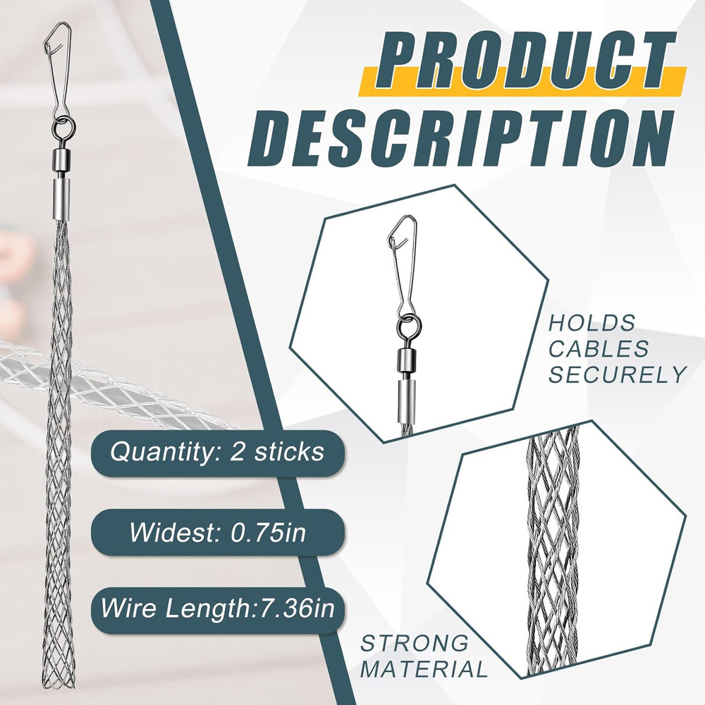 2 Pcs 3/4 in Wire Pulling Grip Mesh Metal Cable Puller Socks Wire Tools for Elec