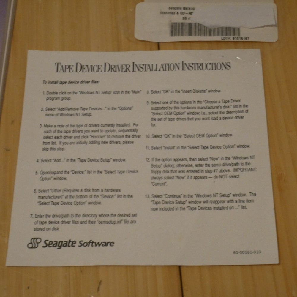 Vintage Seagate Backup Exec For Windows 95 User Manual and CD-ROM
