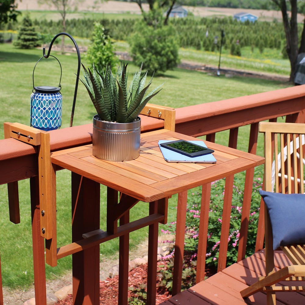 Meranti Folding Balcony Railing Table by Sunnydaze