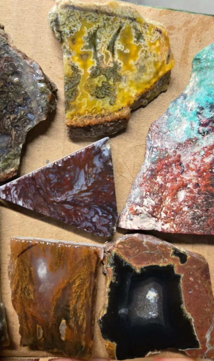 Assorted Agates and Misc., Trimmed Cabochon Slabs Preforms 10 Pcs, Flat 120