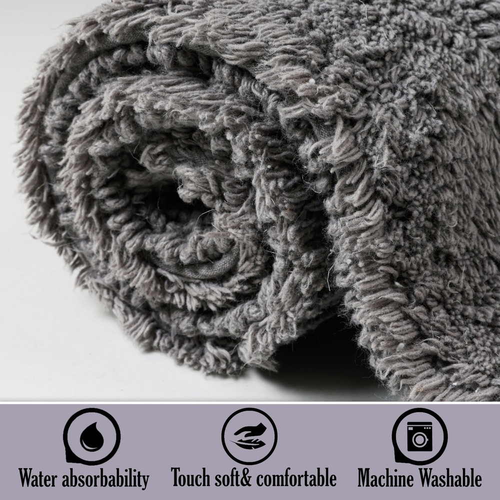 KEMA Bath Mat 17"x24", Cotton Reversible 1'5" x 2' (Rectangular), Charcoal