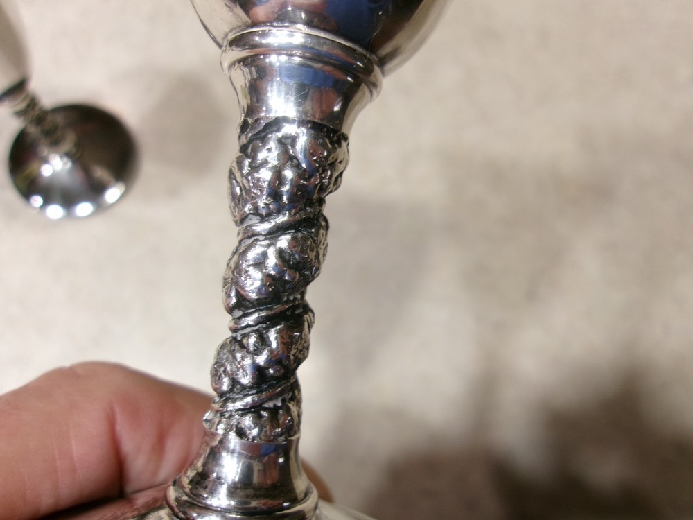 2 - Vintage Silver-Plated Wine Goblet Stemware-Spain-Twisted Grapevine Stem