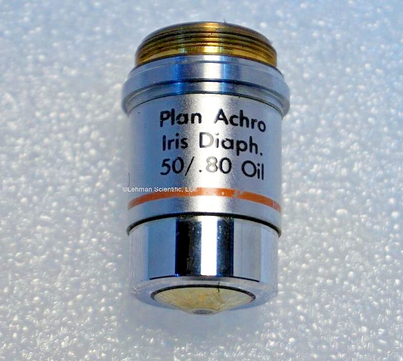 Reichert Short-Barrel 50x Plan-Achro Microscope Objective, Exc. condition.