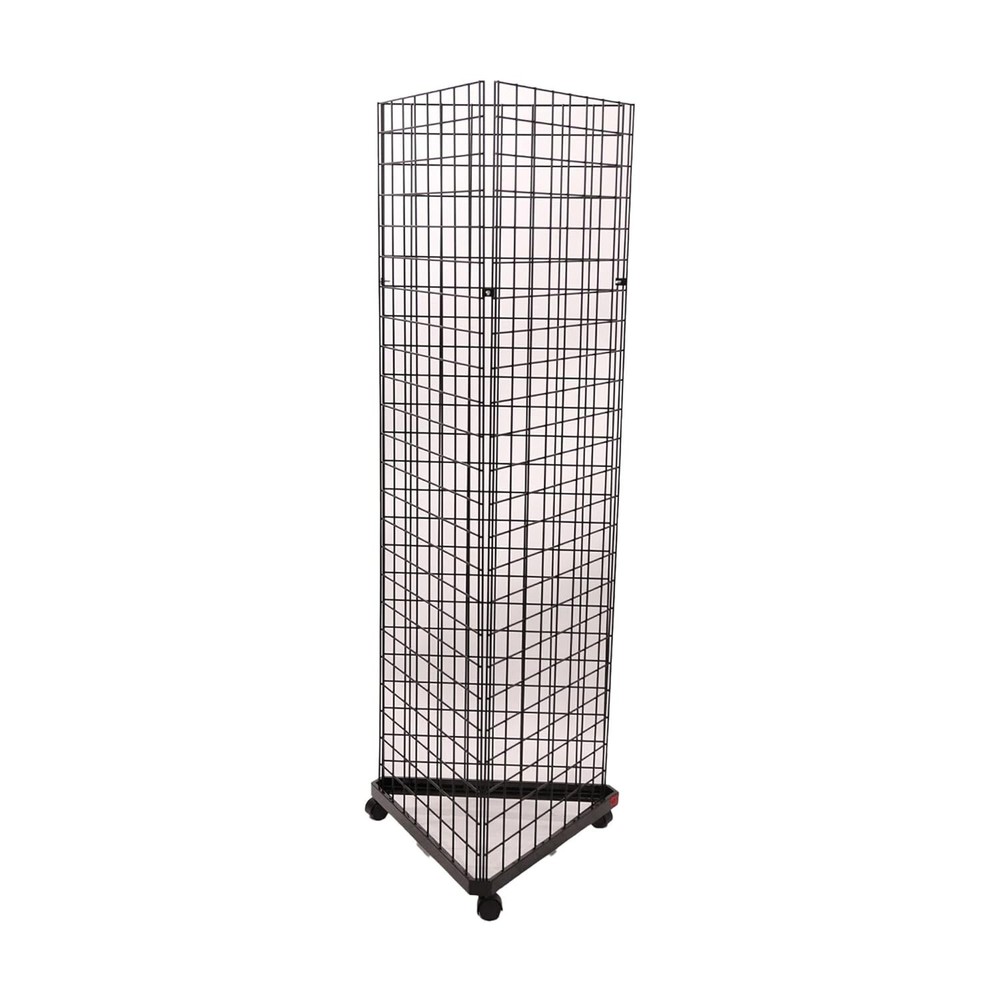 Wire Grid Triangle Tower Display Rack Casters Rolling Casters Black 2' x 6 ½' H