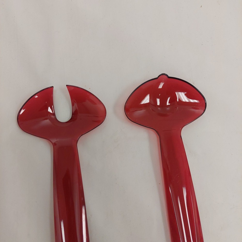 Tupperware Salad Server Set Fork Spoon Clear Red Acrylic mid century modern