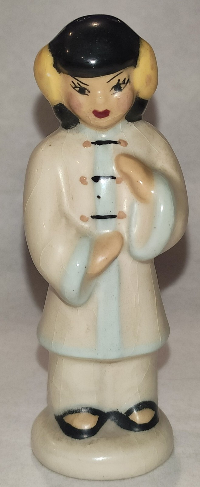 Vintage Ceramic Asian Salt And Pepper Shaker 4¼" Tall Signed **Damaged Read**