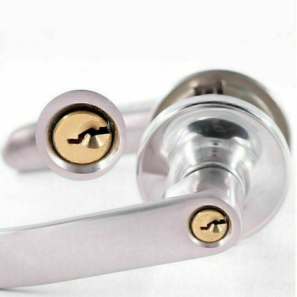 Entry Door Lever Lock Set Privacy Keyed Knob Lockset Handle+3 Keys Satin Nicke ~