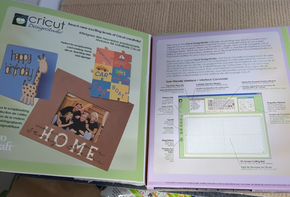 Provo Craft Cricut Design Studios Software USB Cable Mousepad CD Open Box