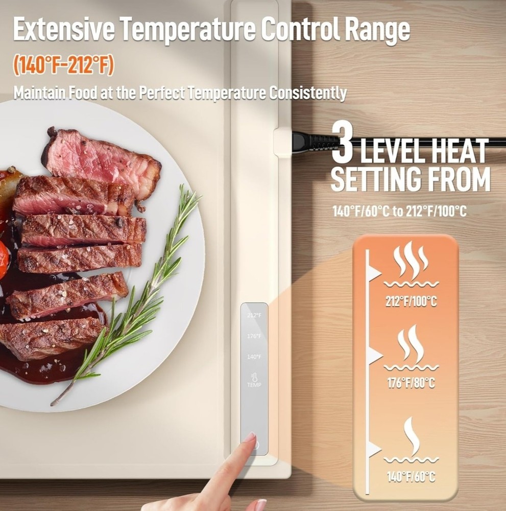 Electric Warming Mat with Adjustable Temperature Foldable Food Warmer