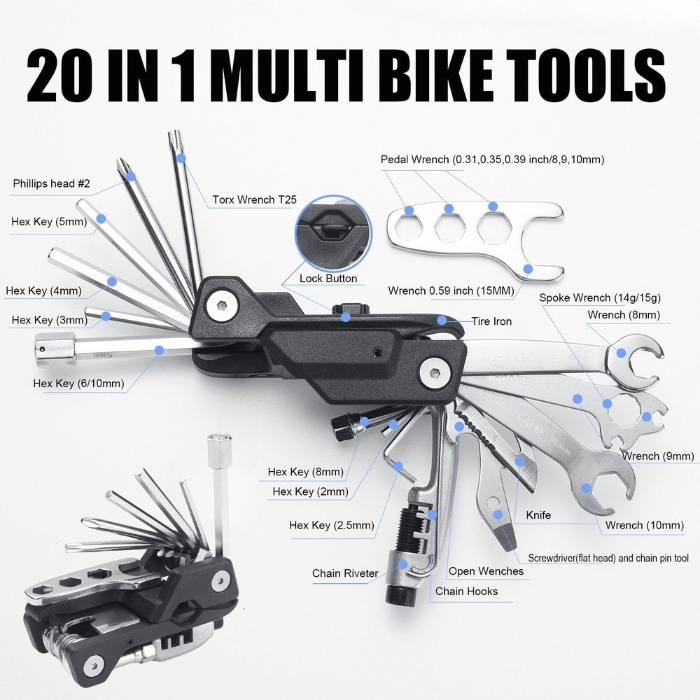 20 In 1 Portable Bicycle Multitool Multi Function Maintenance Repair Tool Set