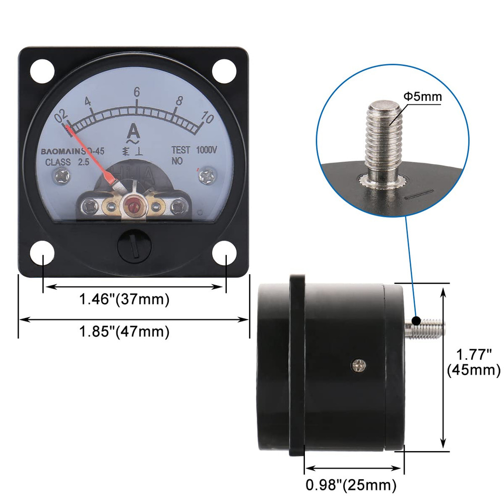 Ammeter AC 0-10A round Analog Panel Meter Class 2.5 Accuracy Black SO-45