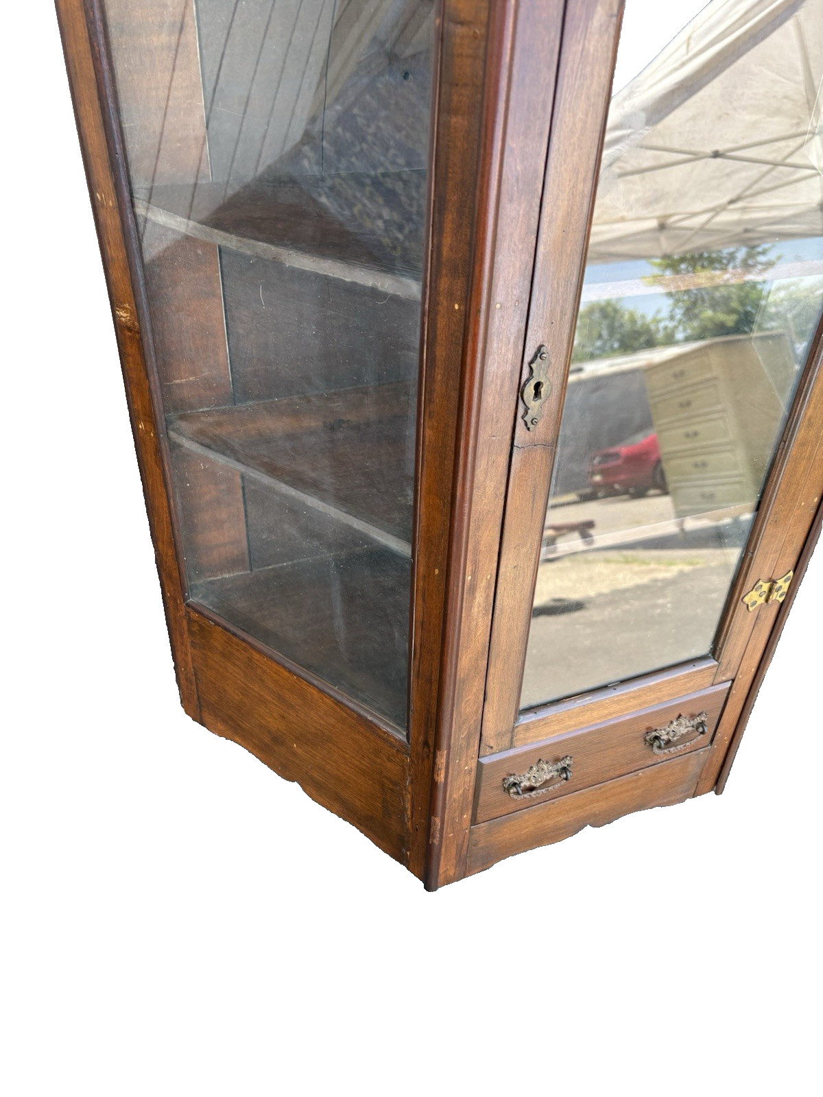 66800 Antique Victorian Walnut Whatnot Wall Curio Shelf with Drawer