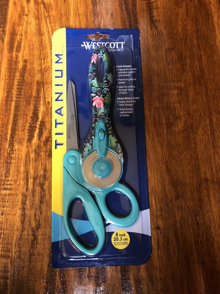 Westcott Titanium Teal 8 Inch Scissors & Rotary Cutter Pair Succulent Medium