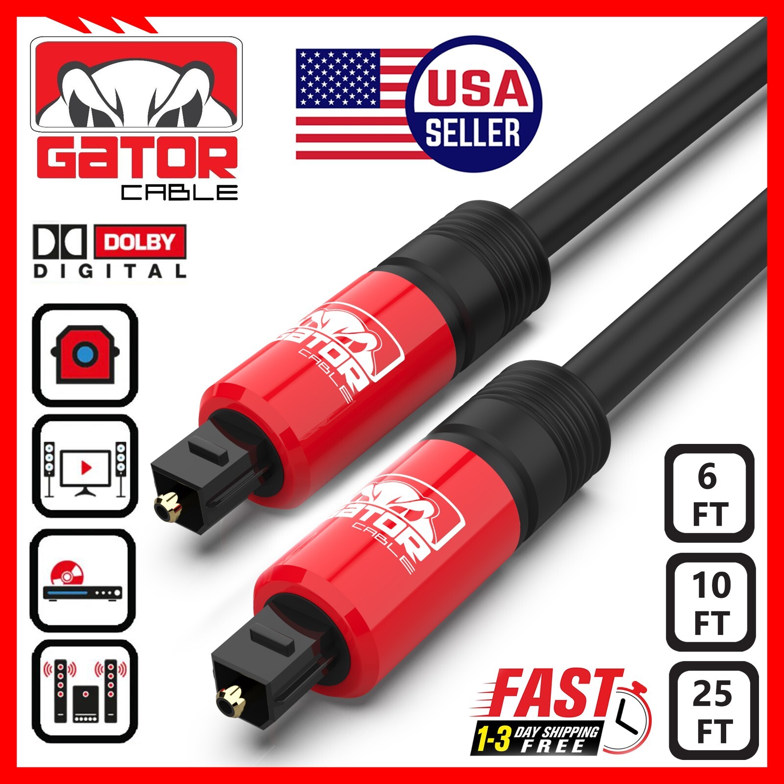 Toslink Optical Cable Digital Audio Sound Fiber Optic SPDIF Cord Wire Dolby DTS