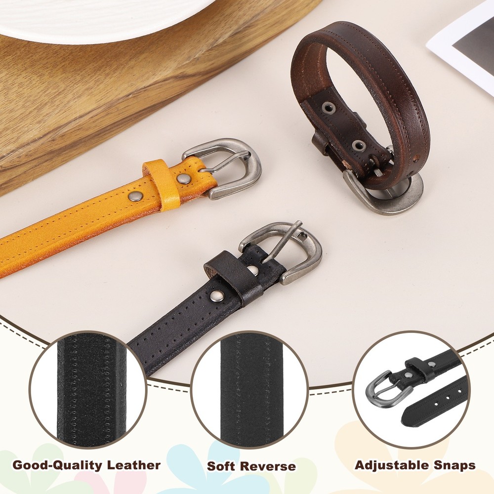 Plain Buckle Bangle Leather Bracelets Leather Snap Bracelets, Black 2Pcs