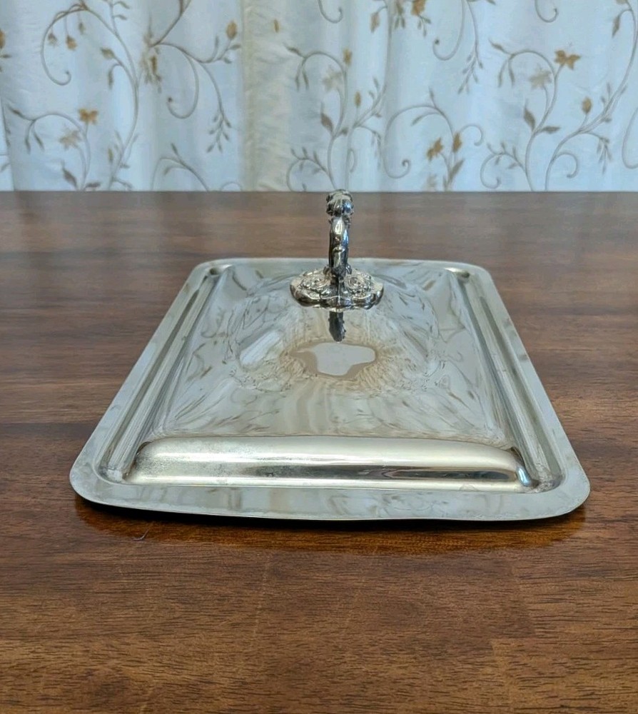 VTG Silver Plated Casserole Serving Dish Lid Only Large Rectangular 13.5 X 8"