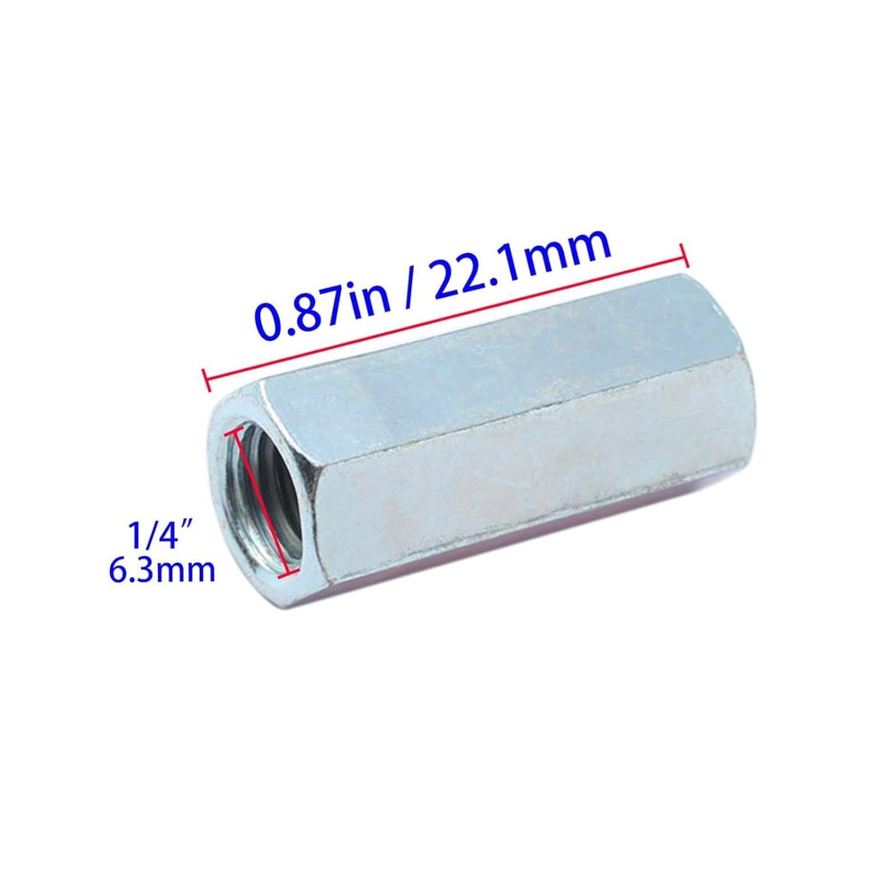 50 Packs 1/4"-20 Rod Coupling Nuts, UNC Threaded Hex 1/4"-20, Silver