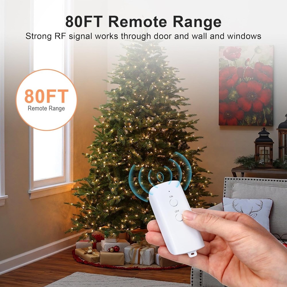 1 Pack 80 FT RF Range Remote Control Outlet, 15A Wireless Light Switch Plug