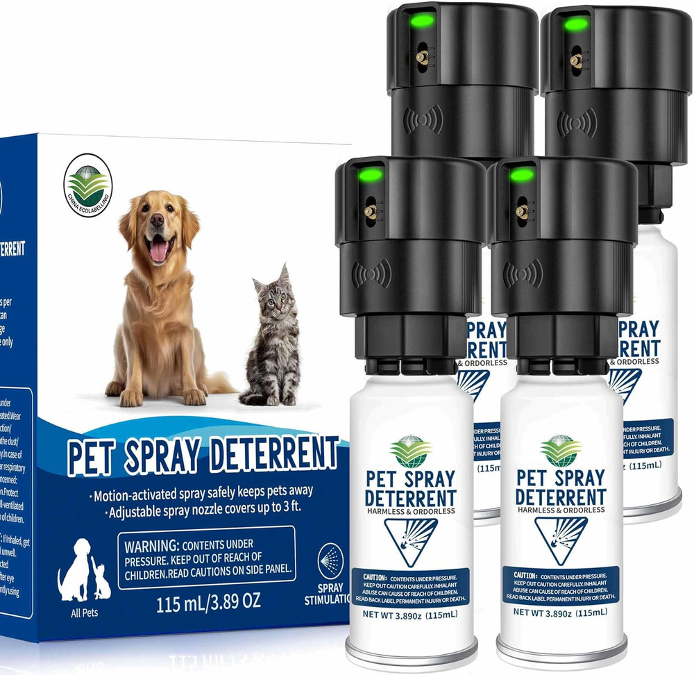 Cat Spray Deterrent System [ 4 Pack ] Cat Deterrent Spray, Motion Activated Pet