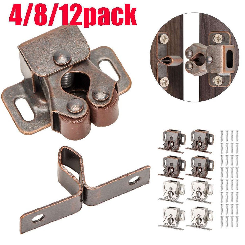 4/8/12pack Double Roller Catch Cupboard Cabinet Door Closet Latch Brown/Silver