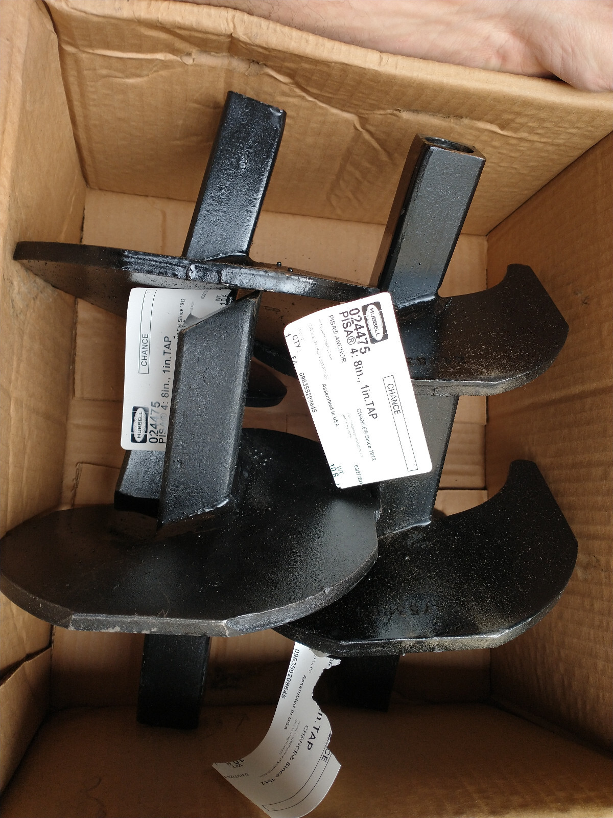 utility Hubbell hub anchors (lot of 4), 1" threads, 8" diameter 024475