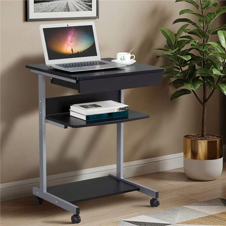 1PC Modern Portable Rolling Computer Desk Table With Drawer For Work Study