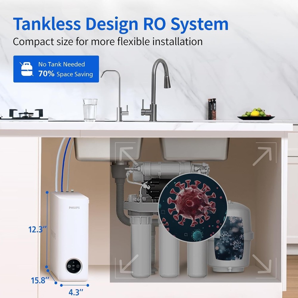 Philips AUT9340 Reverse Osmosis System, Tankless Under Sink Water Filter System