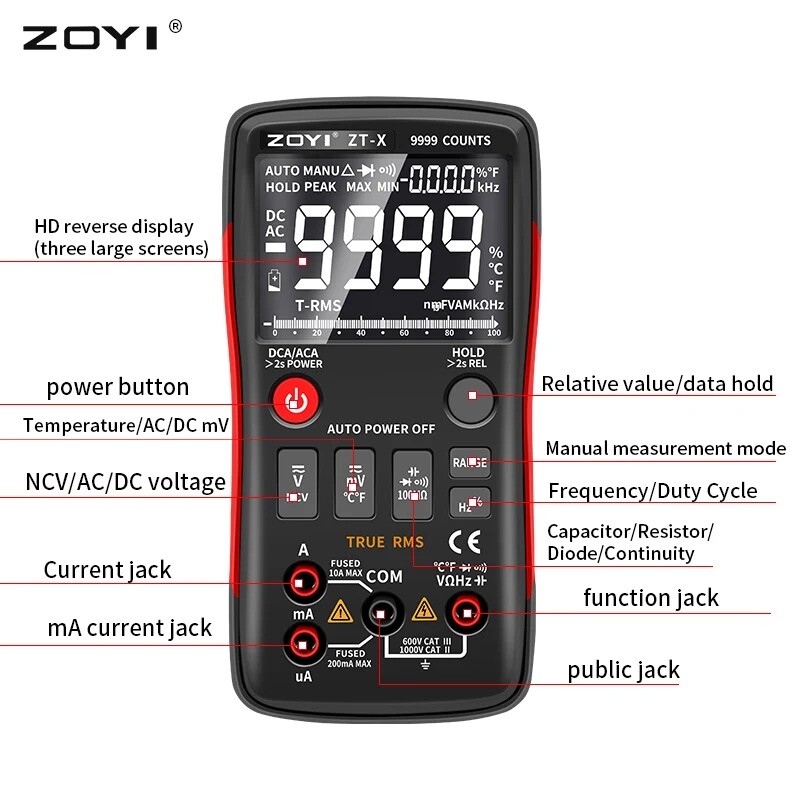 ZT-X Digital Multimeter 9999 Counts High-precision Auto Range NCV Multimetro VFC