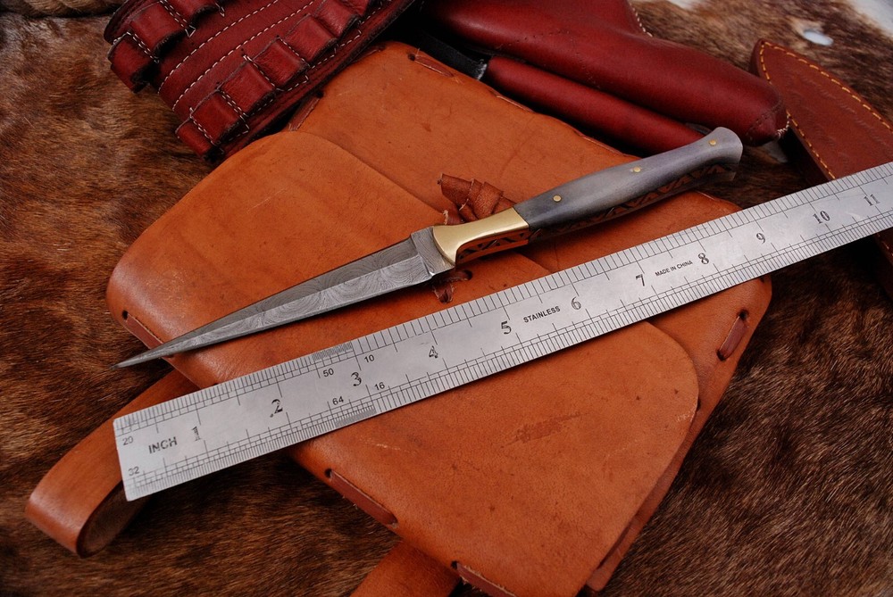 Vintage handmade Damascus double edged dagger boot TOOTHPICK knife