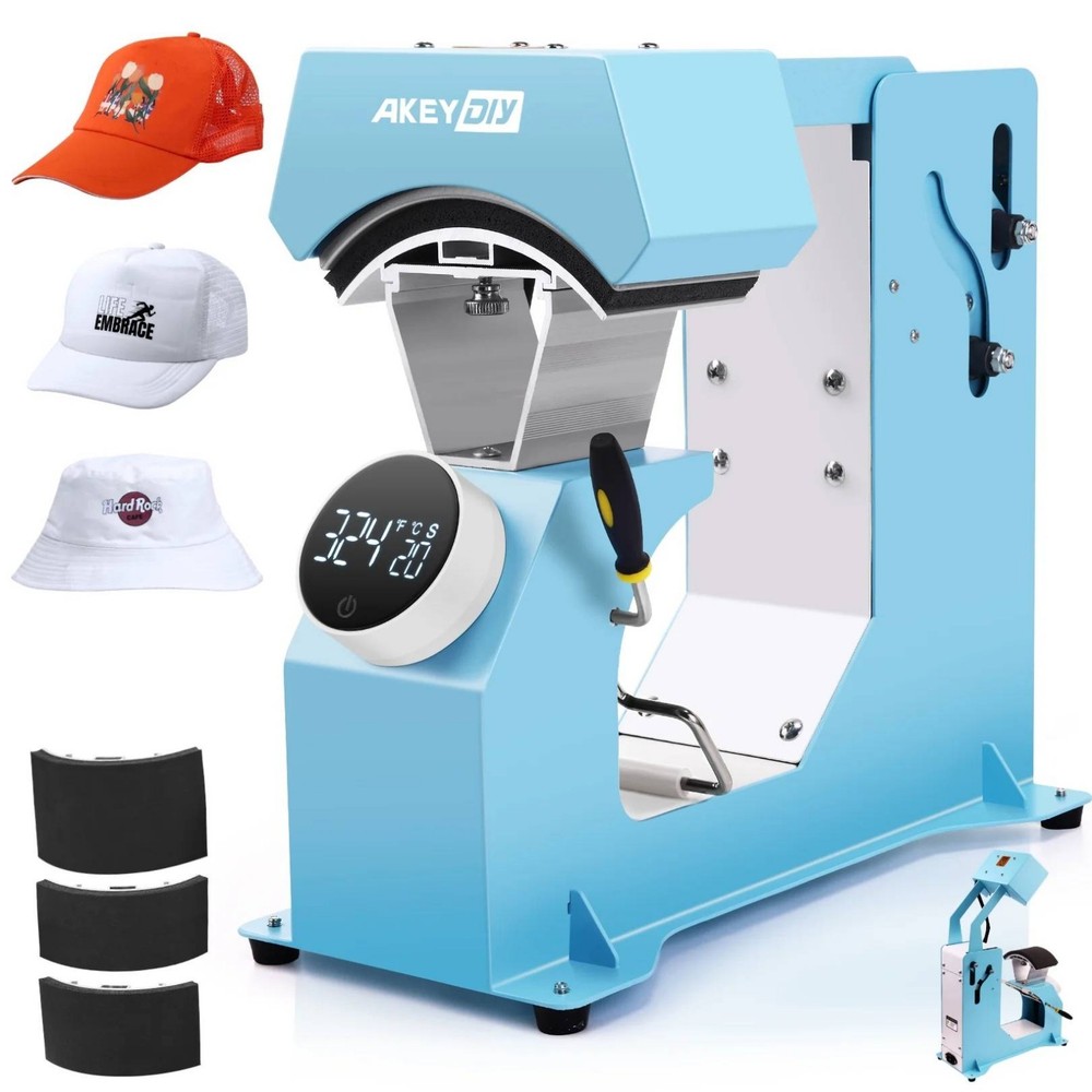Famous Cap Heat Press Machine, Hat Heat Press with 3pcs Replaceable Heating USA