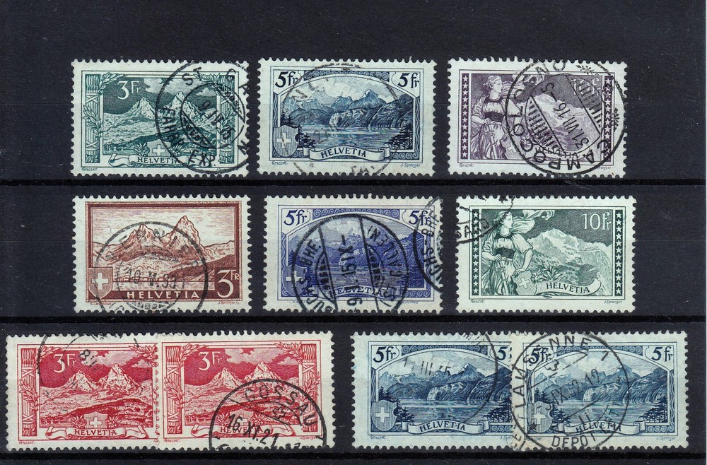 SWITZERLAND  1914 / 1928  REGULAR  ISSUES  HIGH  VALUES  10 STAMPS