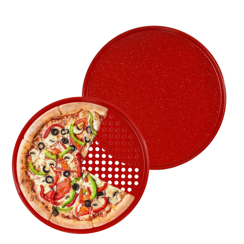 2pc 12-inch Ultimate Pizza Pan Set Nonstick Ceramic Coated 1 Solid 1 Perforat...