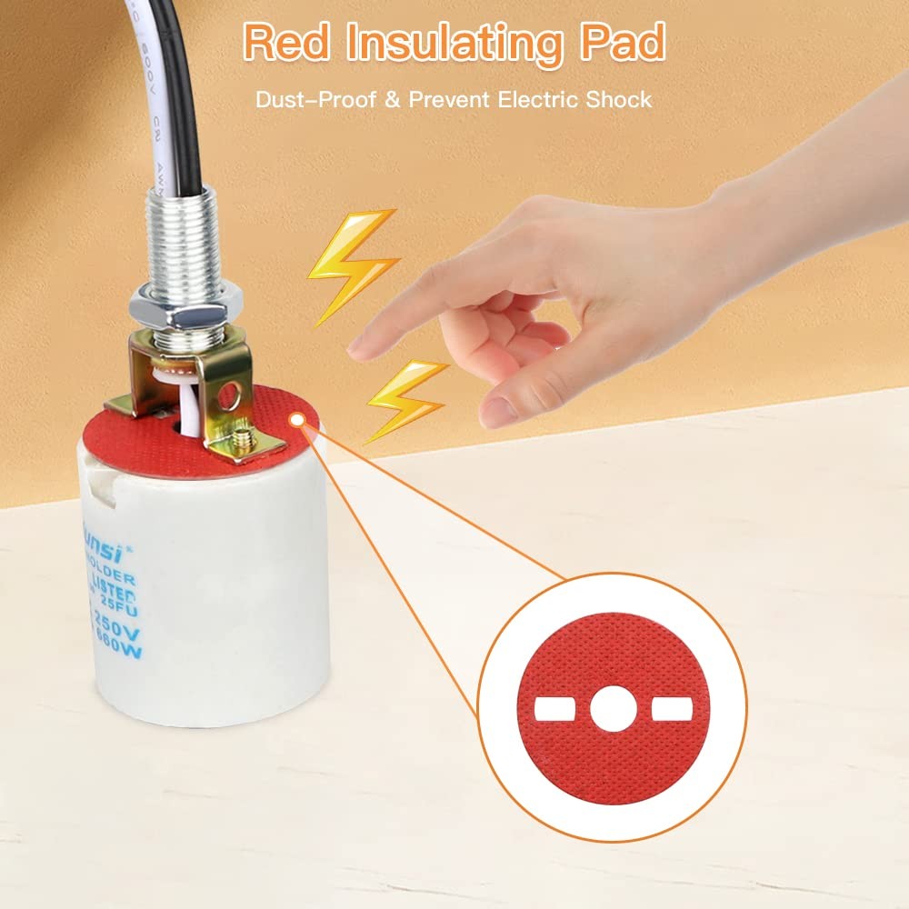 Upgraded Version - Helunsi E26 E27 Ceramic Light Socket, Glazed Medium White