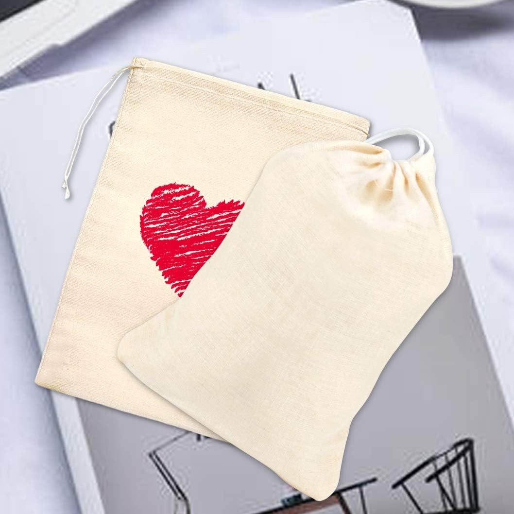 50Pcs Cotton Drawstring Bags, Reusable Muslin Bag Natural Cotton Bags with Draws