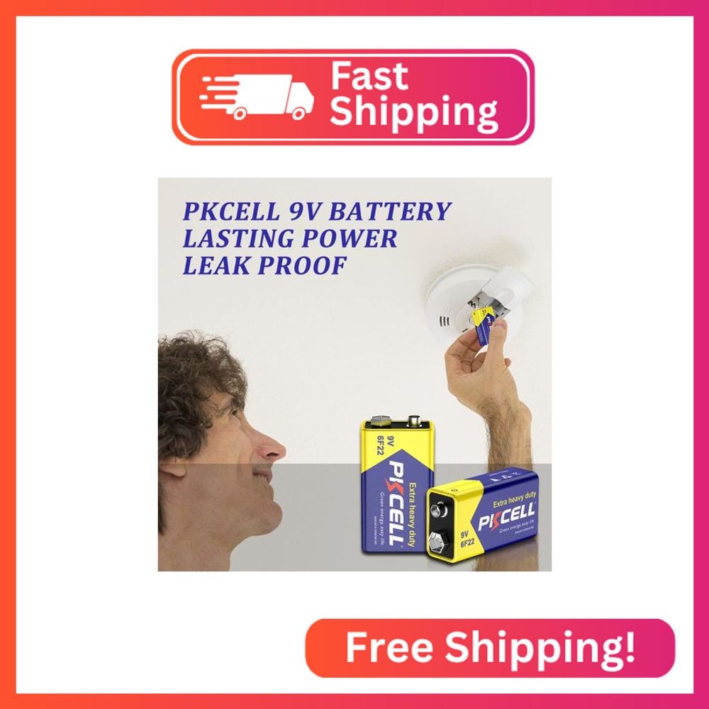 PKCELL 9V Batteries, 4 Pack 9 Volt Batteries Carbon Zinc, 9V Battery for Smoke D
