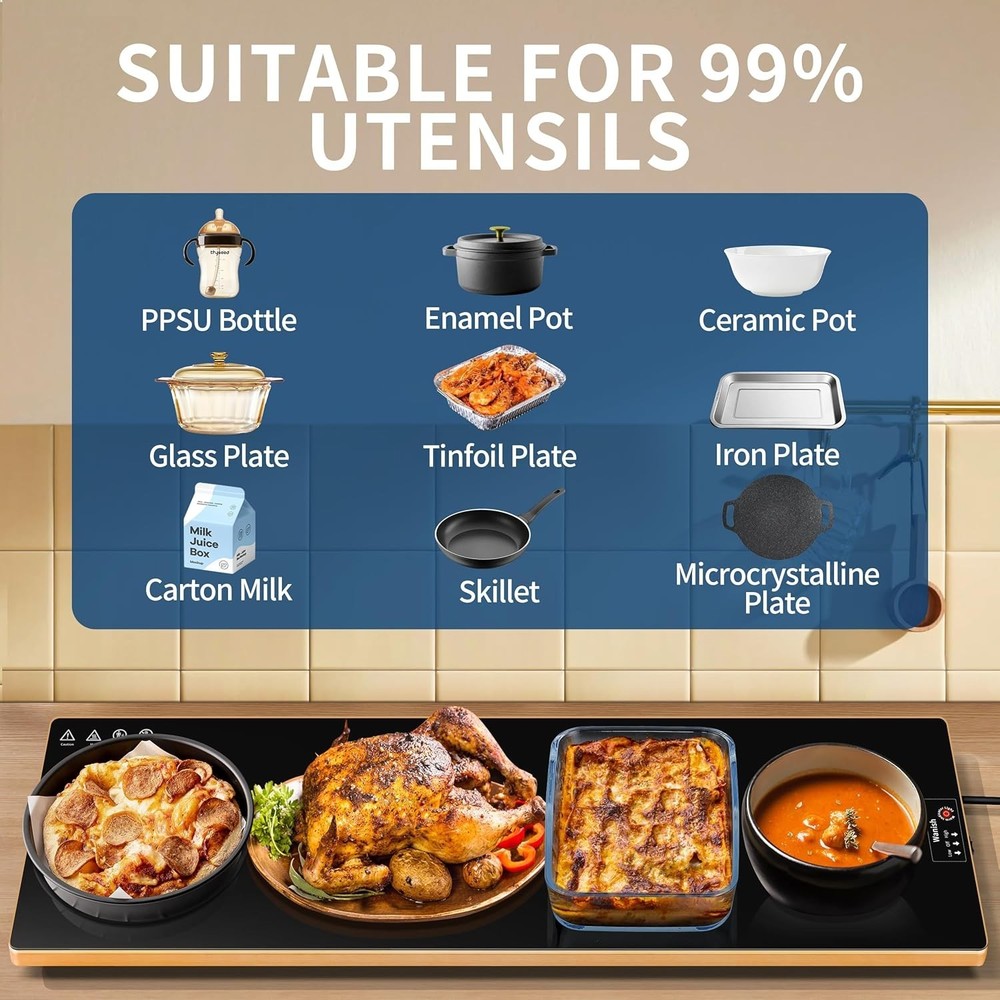 Versatile Electric Warming Tray 40”x12” - Two Temperature Modes & Stylish