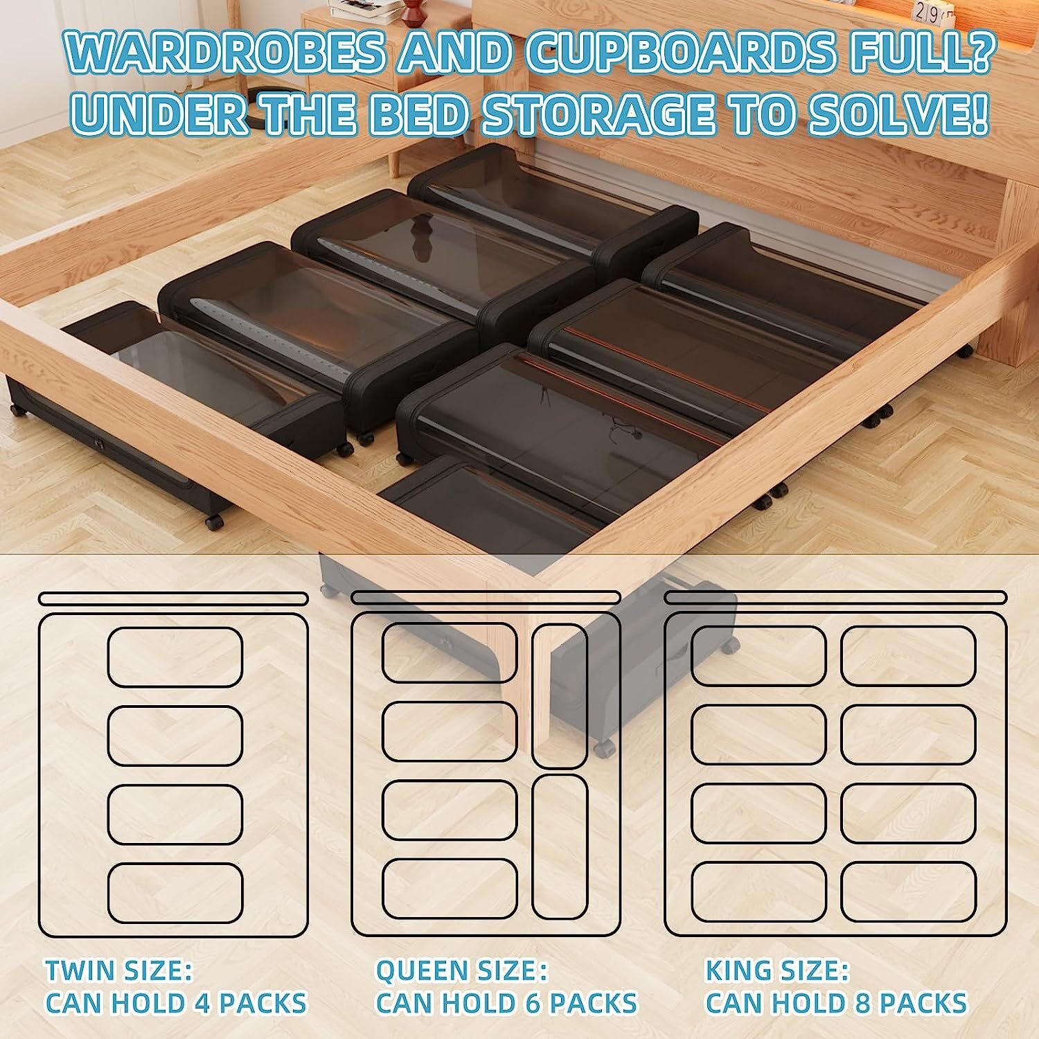 2 Pack Large Under Bed Contain Under Bed Storage Chest with Wheels Container