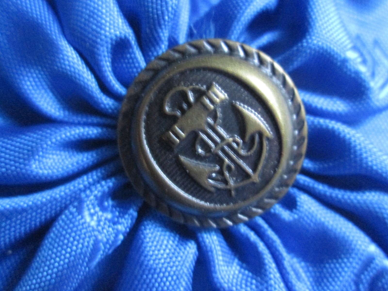 REENACTOR 18THC REV WAR COLONIAL HAT COCKADE BLUE TAFFETA BRONZE ANCHOR BUTTON