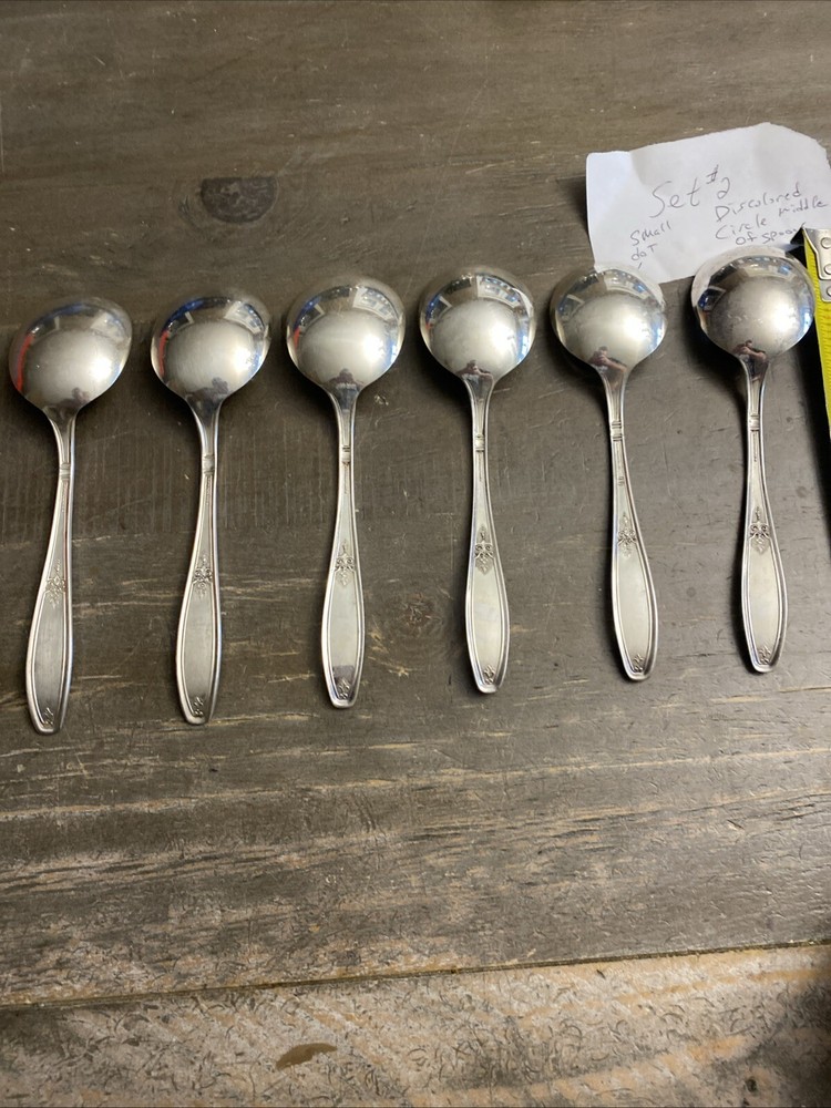 6 - 1847 Rogers Bros Silverplate AMBASSADOR Spup Spoons See Pictures 2 Blemished