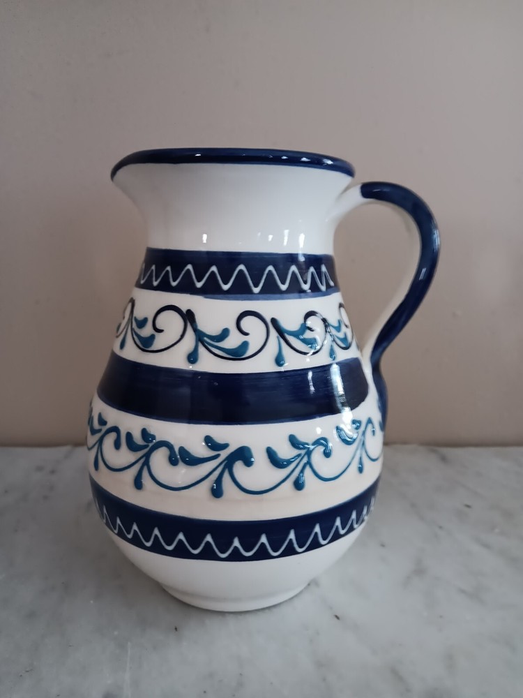 Hemanos Pedraza Spain  Blue & White Handpainted Pitcher 6"