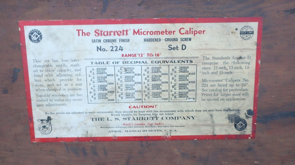 Starrett 224 Micrometer 12-16in