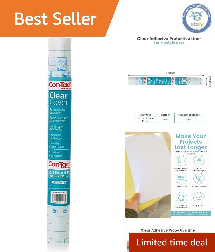 Versatile Self-Adhesive Book Cover Protective Liner – 60'' Long Roll