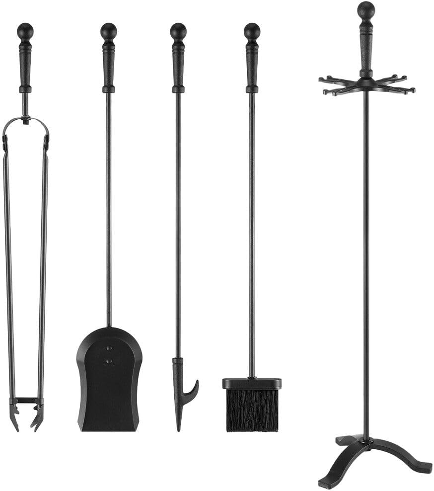 OGL 5 Pcs Fireplace Tools Sets, Firepit Poker Toolset with Accessories Include T