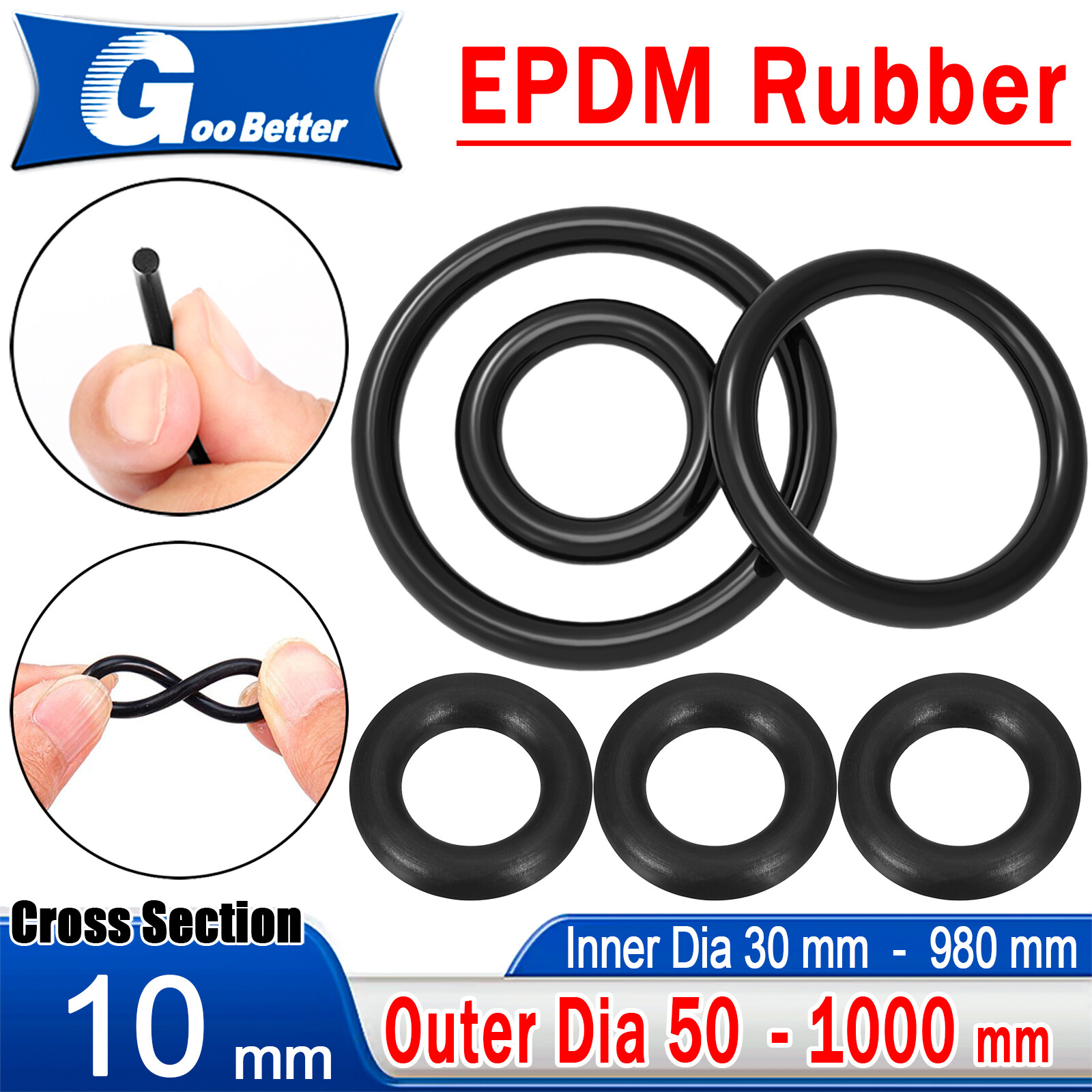 Large O-ring Seals EPDM Rubber O Rings 50mm To 1000mm Diamete & 10mm Thickness