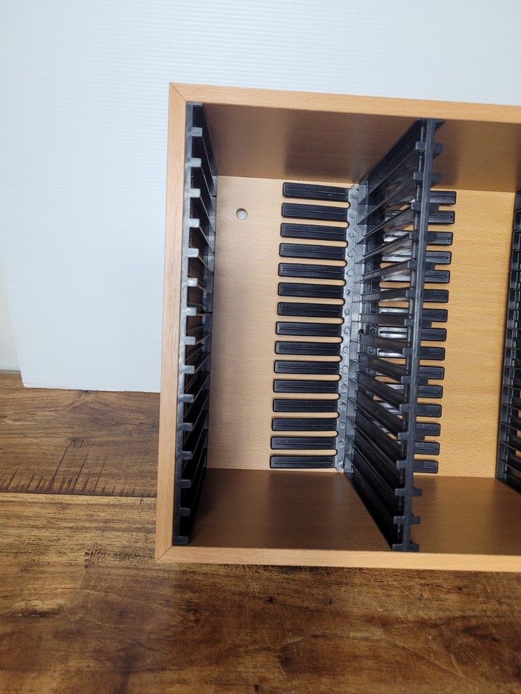 CD STORAGE BOX, 60 CD HOLDER, TIMBER AND PLASTIC CONSTRUCT