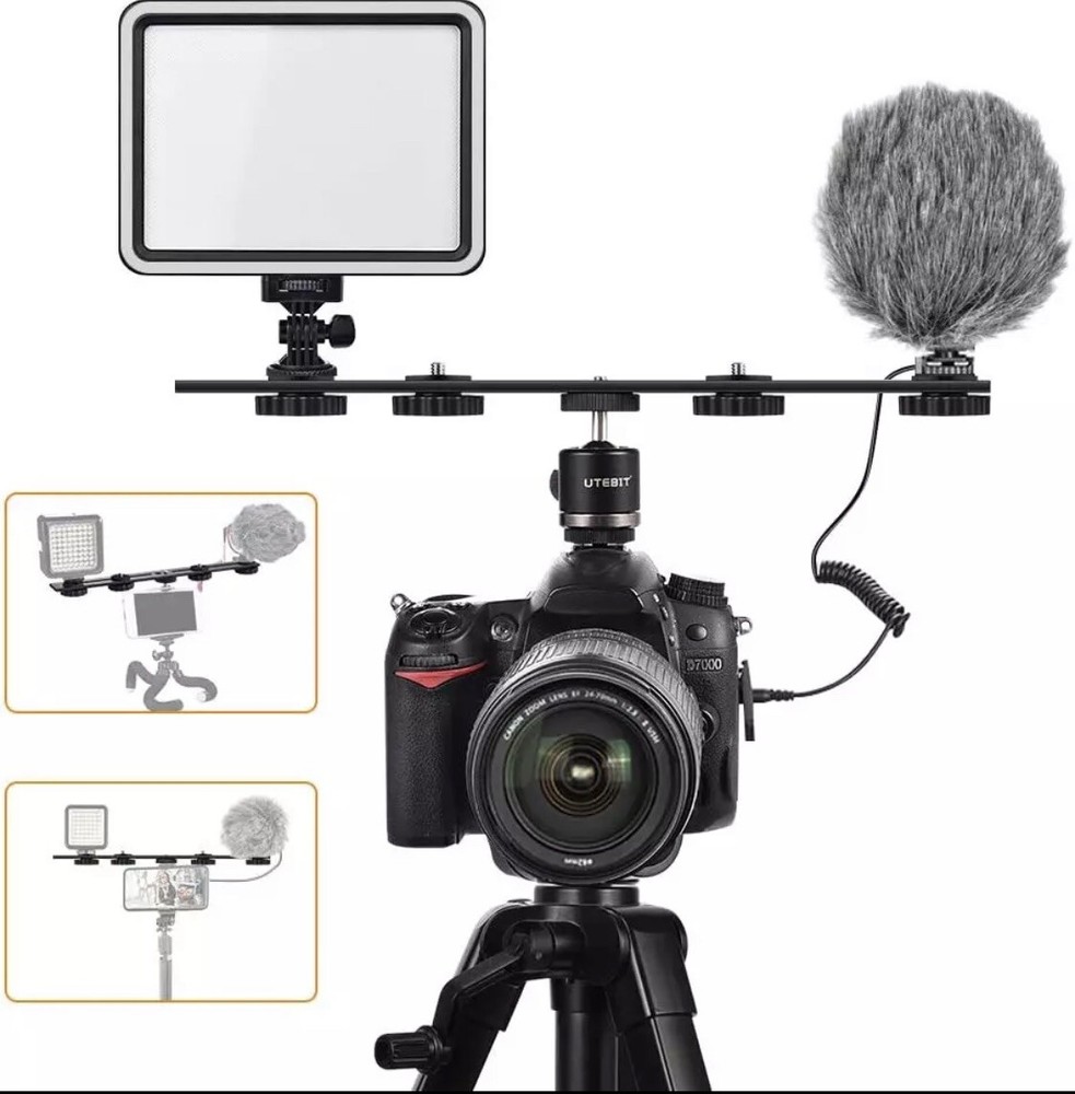 UTEBIT 11 Inch Flash Bracket, Long Dual Camera Mount Flash Bracket Extension Bar