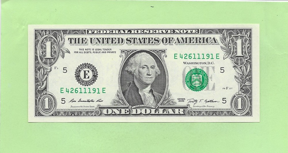 2009 ..UNCIRC $1  E 4261 1191 E  .... 2009 $1  E-E     NICE NOTE