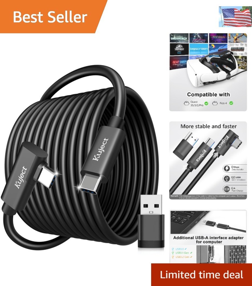 Durable 16FT USB 3.0 Type-C Cable for Oculus Quest/Pico 4 - Fast Data & Charging
